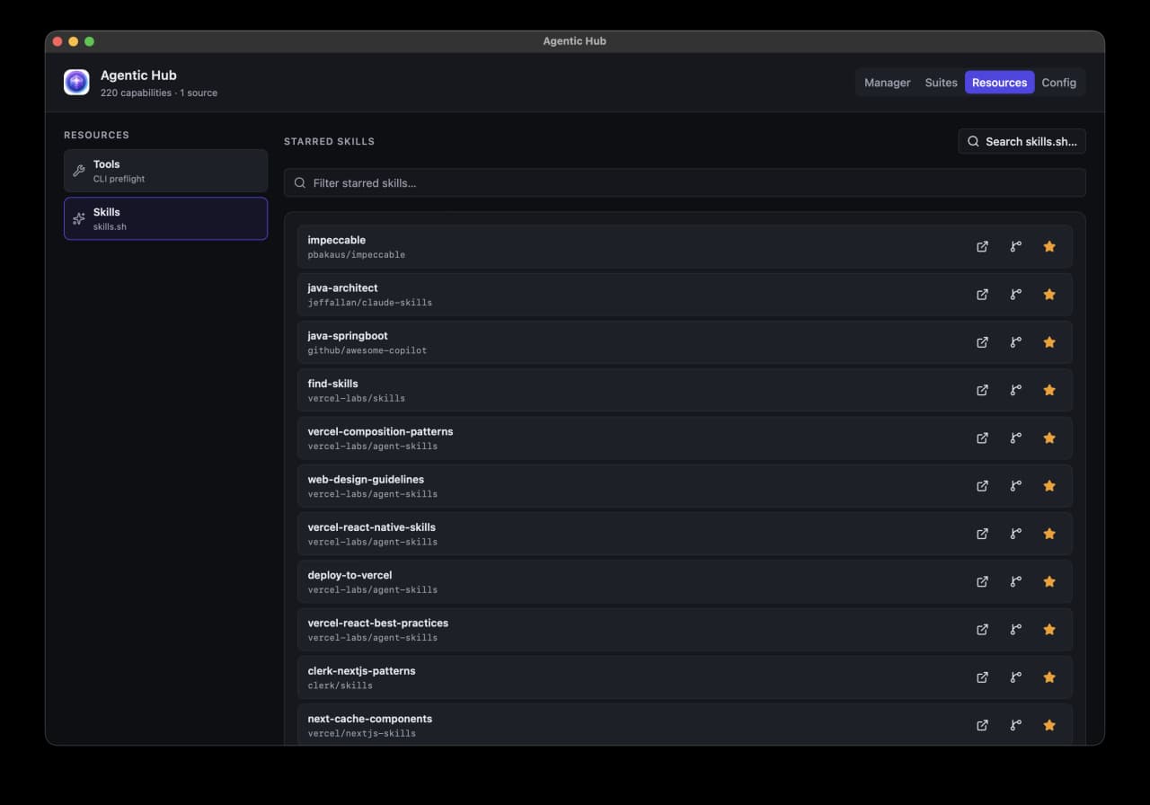 Local tools management view in eHub